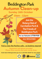 Beddington Park Litter Picking Sunday 16 Oct 10 am 